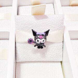 925 Sterling Silver Sanrio Kuromi With Candy Charm Fits Pandora Bracelets